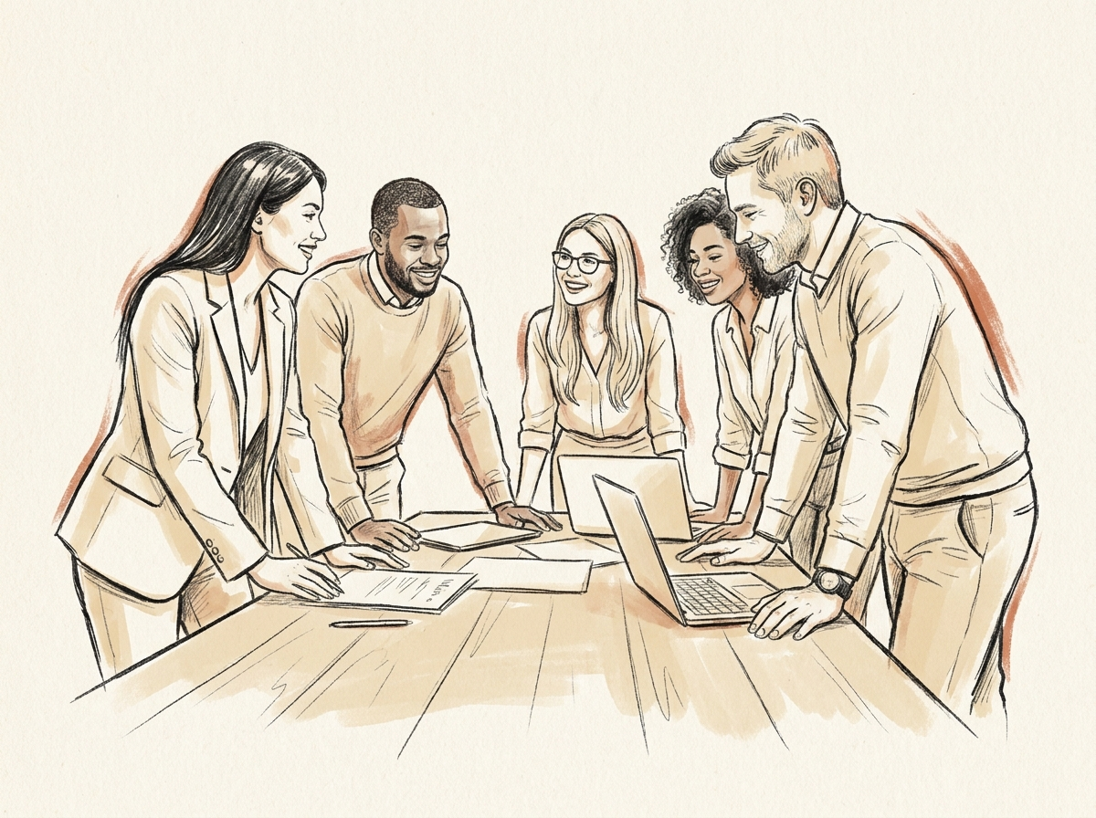 Team working at computer